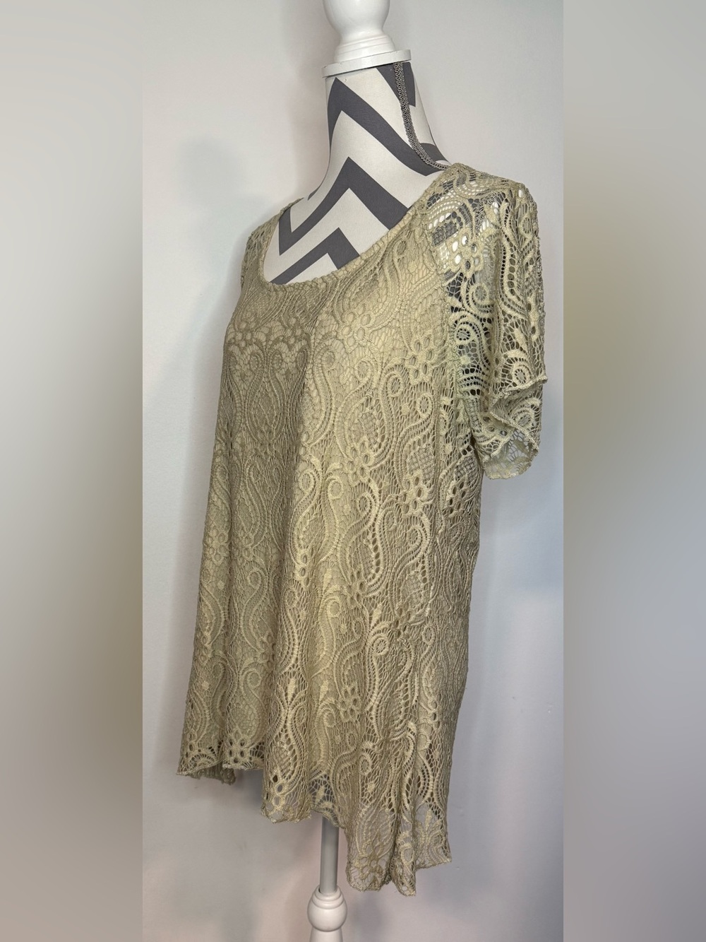 Brittany Black Women’s Champagne Beige Floral Lace Lined Blouse Size XL